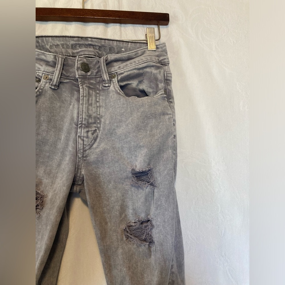 American Eagle Outfitters 28X30 Slim Airflex Gray Distressed Denim Jeans - Picture 5 of 13